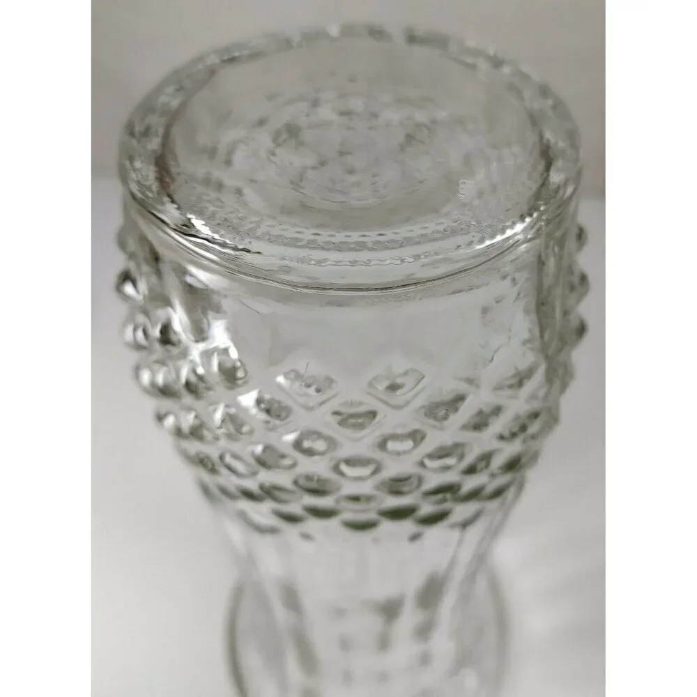Vintage Clear Hoosier Glass Round Shaped Mid Century Diamond Decorative Vases